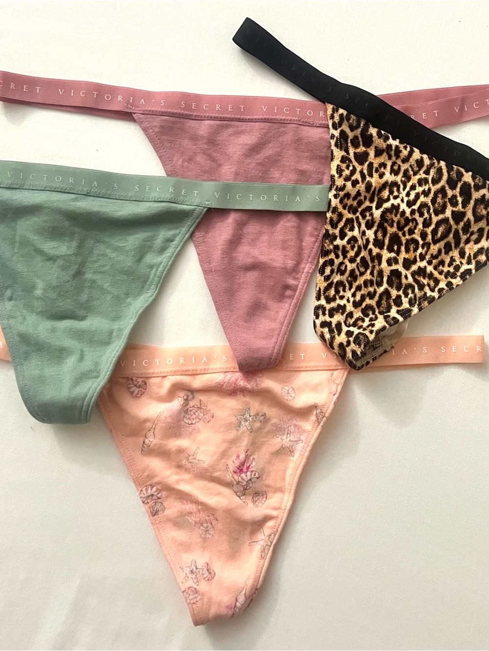 Victoria's Secret Sexy V String Thong Set - Pink, Green, Peach & Leopard M